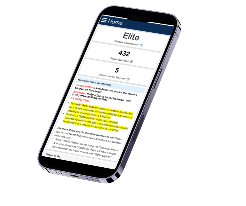 Secret Shopper&reg; mobile app home screen